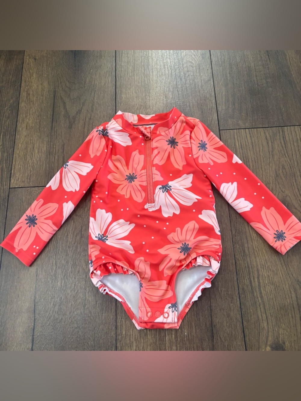 Simple Joys Long Sleeve Floral Swimsuit, Size 12 months
